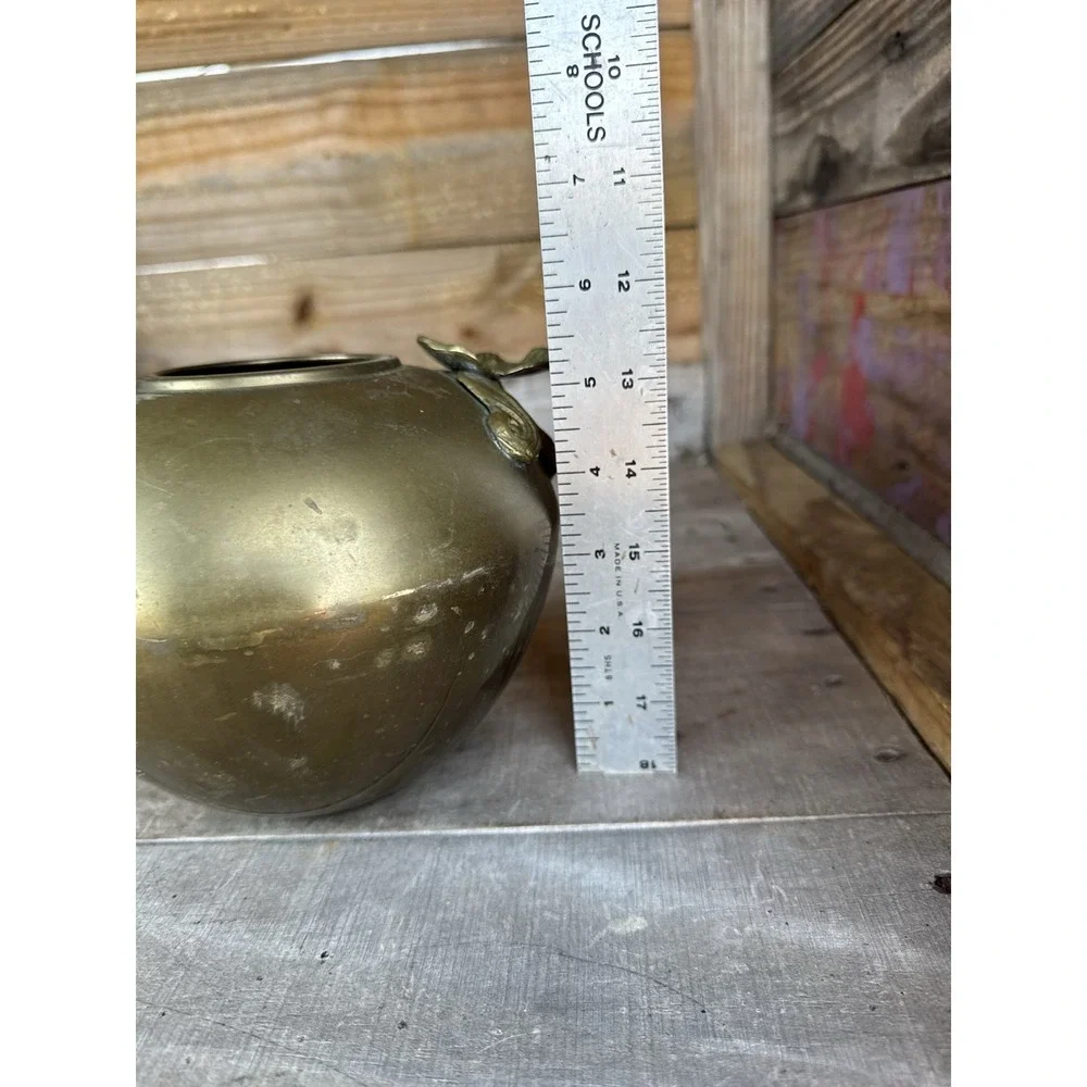 Brass Bowl Pot Vase‎ Art Deco Nouveau Style Vintage Floral Lillipad Handles
